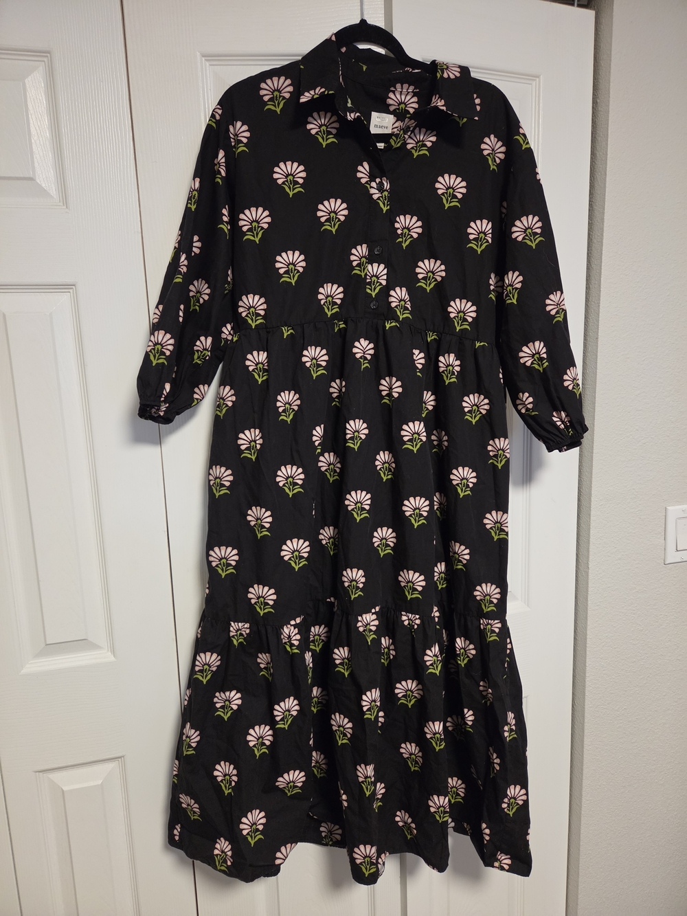 Maeve Black Floral Button-Front Maxi Dress